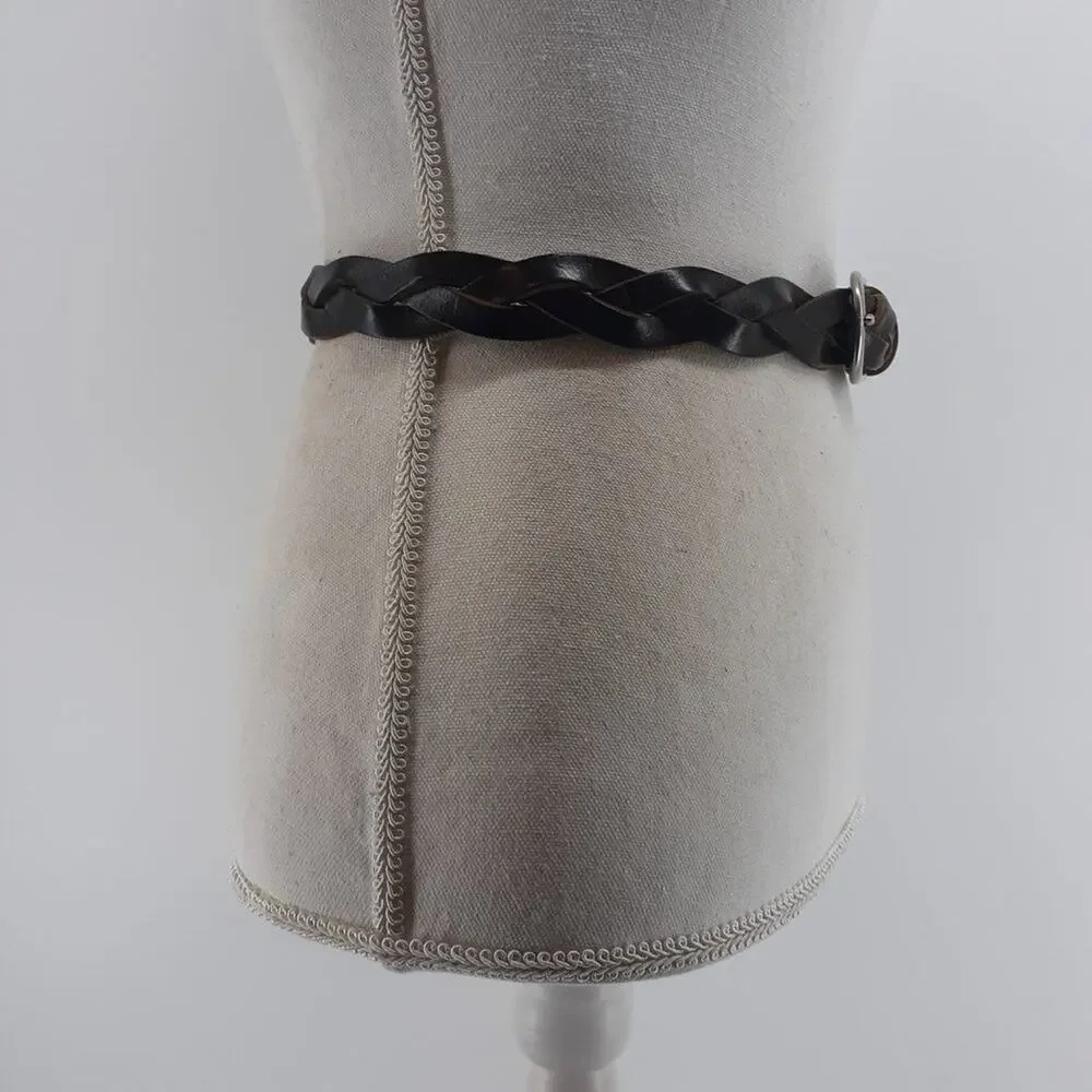 Eddie Bauer Dark Brown Leather Belt Braided Boho Women's M